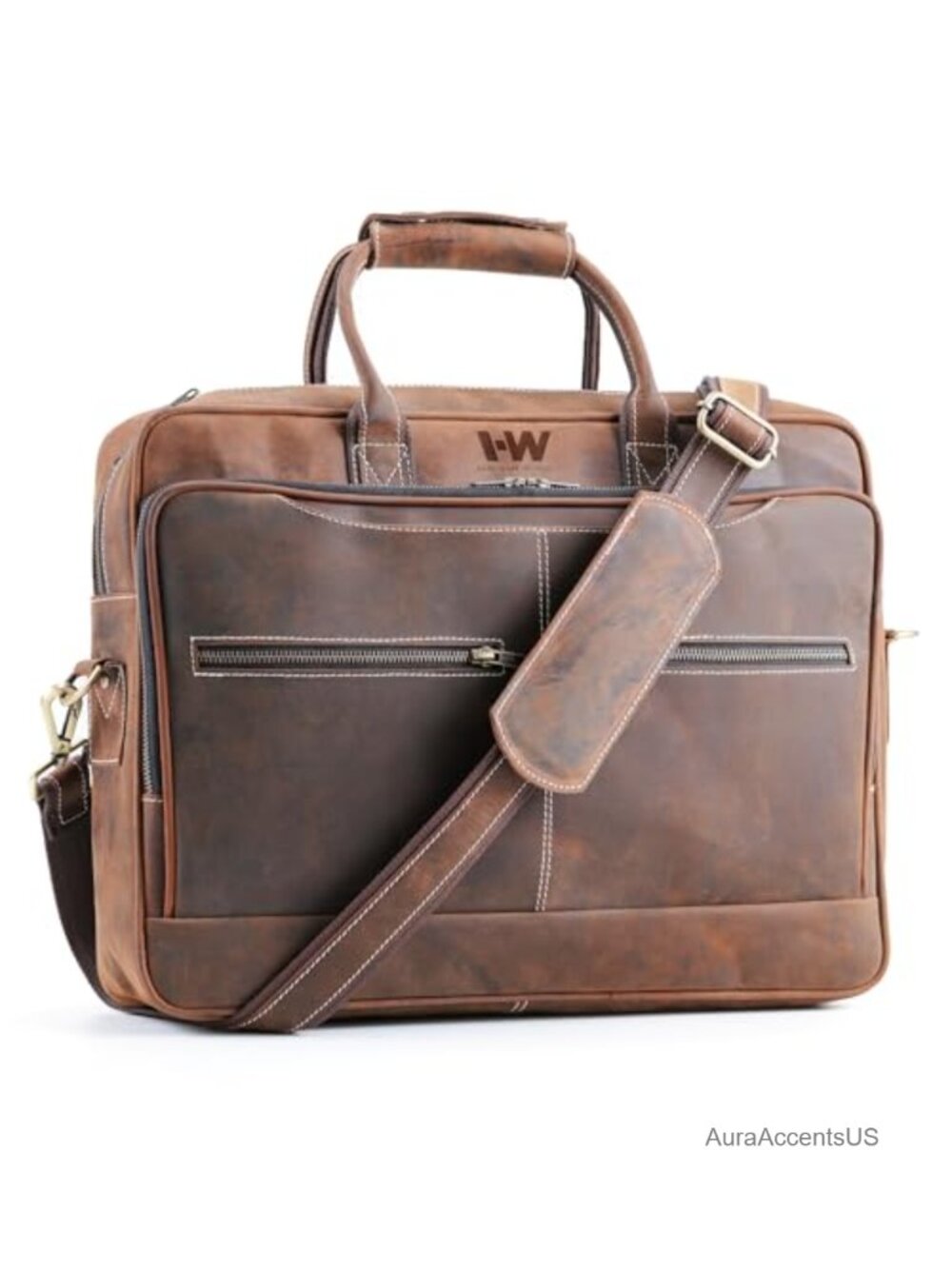 Full Grain Buffalo Leather Briefcase Messenger Bag 18 Inch Laptop Satchel